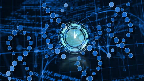 futuristic digital interface with circular elements and blue data points animation
