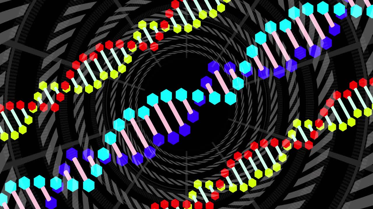 At start, three helix forms entering, spinning, shifting and oscillating to enhance depth