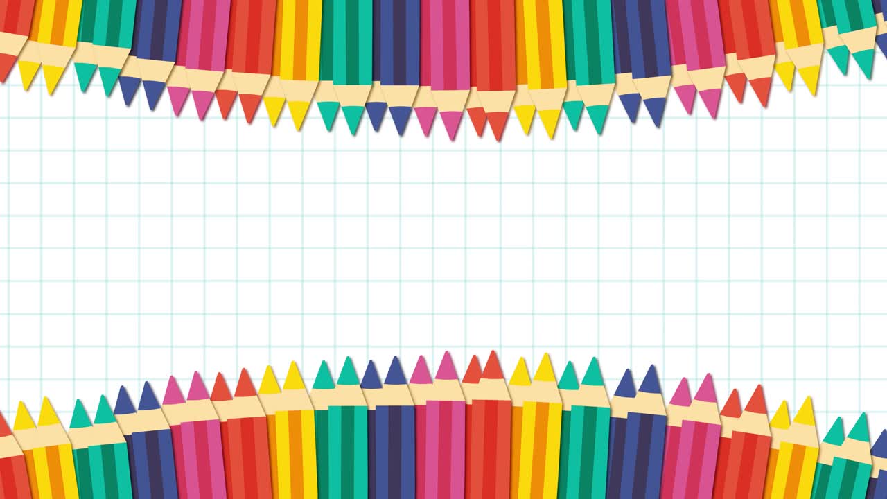 de vuelta a la escuela en bucle animación 4k. lápices de colores que aparecen de ambos lados. día de los maestros