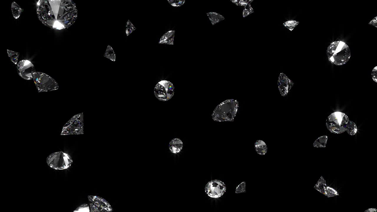 떨어지는 반이는 다이아몬드 3d 렌더링 검은색 배경에 루마 매트, 원활한 루프 4k cg 애니메이션