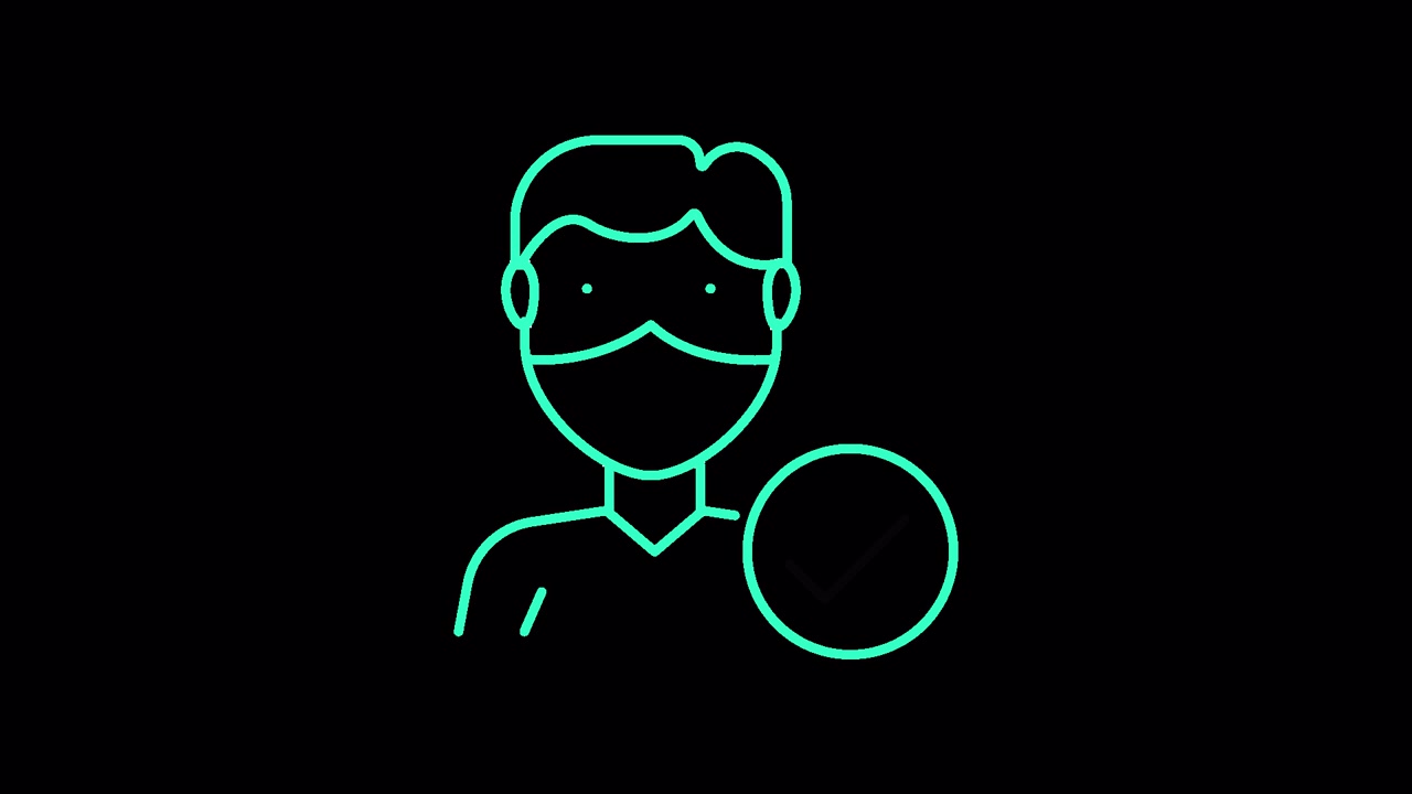 Animazione in line art verde di una persona mascherata con segno di spunta