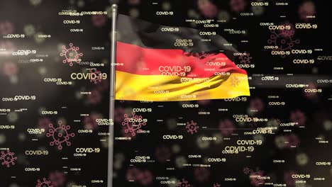 Animation-Der-Deutschen-Flagge-über-Covid-19-Informationen-In-Weißen-Buchstaben-Und-Bakterien