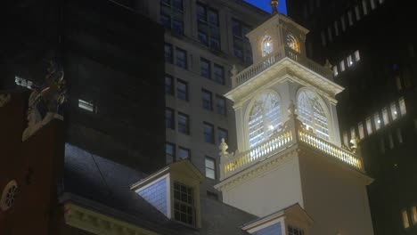 old state house illuminated at night in boston, massachusetts, usa - low angle shot