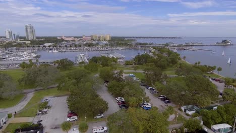 4k aerial drone video of luxury yachts at marina on tampa bay in downtown st