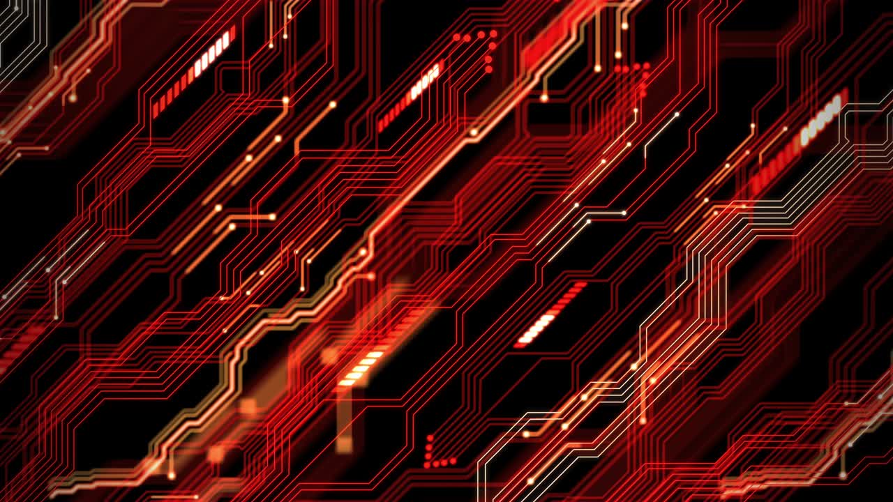 placa de circuito rojo futurista con animación de electrones. fondo de bucle abstracto