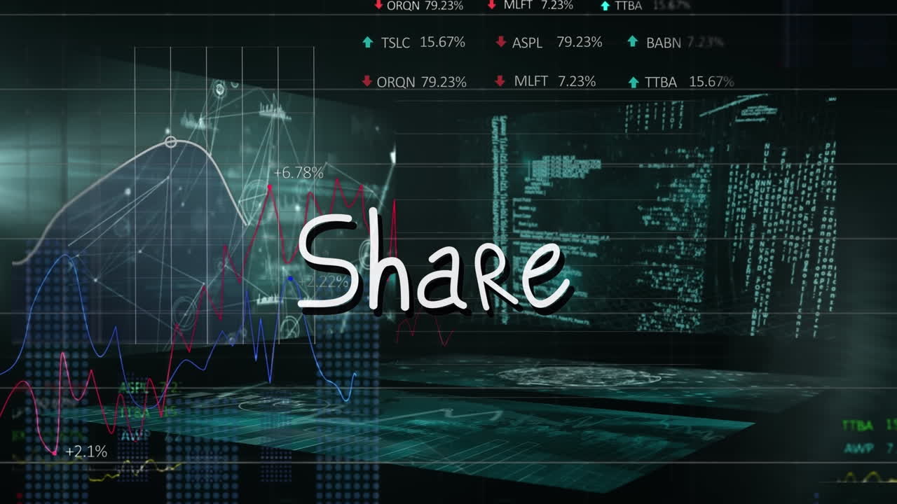 검은 바탕의 화면에서 다양한 데이터 처리를 공유하는 애니메이션