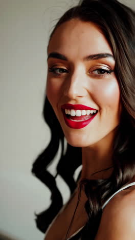 mujer hermosa con lápiz labial rojo