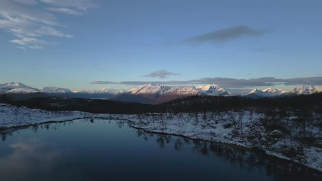 stunning winter landscape in norway: mountains, lake, and snow