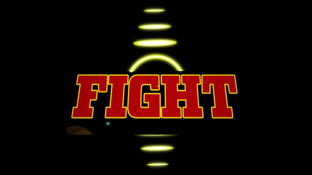 노란색 빛 줄무와 함께 어두운 배경에 텍스트 애니메이션을 싸우십시오.