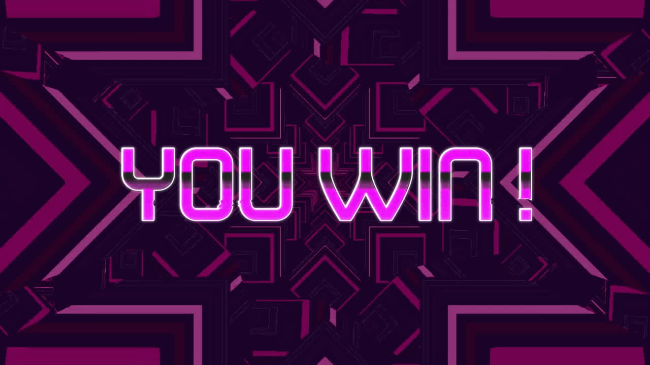 어두운 배경에 분홍색 칼레이도스코픽 모양 위에 텍스트를 이기는 애니메이션