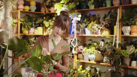 mujer en una tienda de plantas