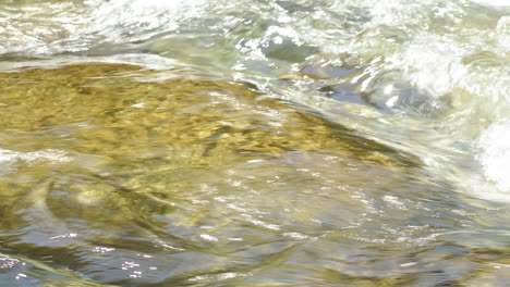 crystal-clear drinking water flows between stones of a river in sunlight