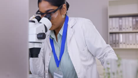 microscope, research and scientist woman