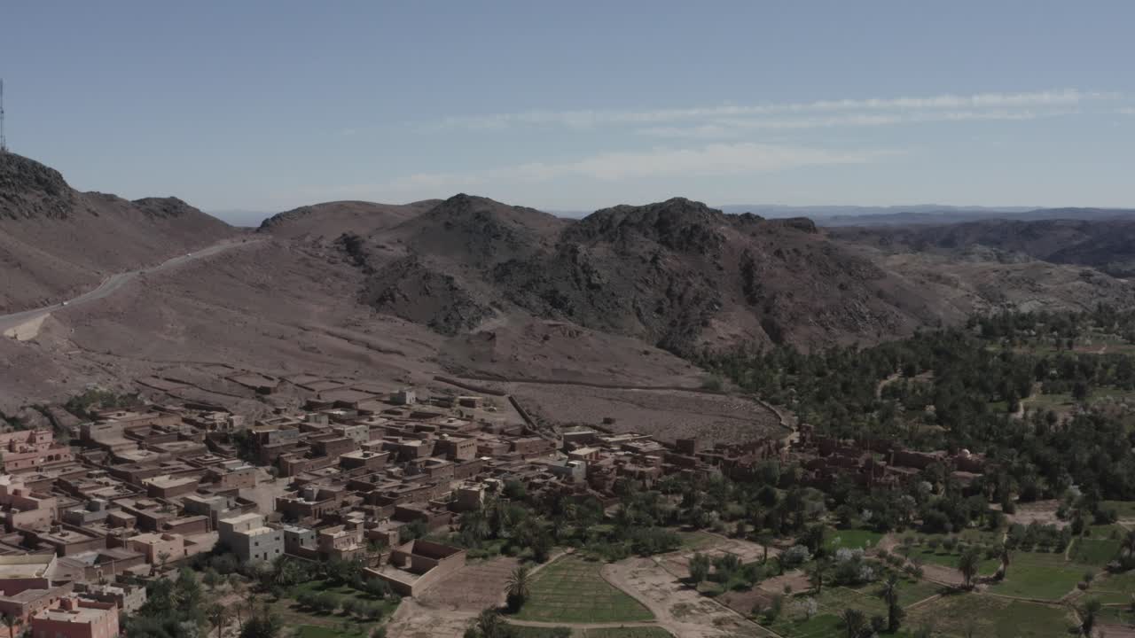 Drone shot over a small village around Ouarzazate, Morocco