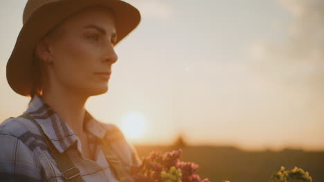 woman farmer at sunset