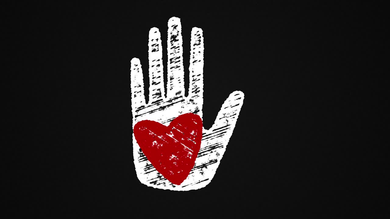 블랙보드에 도자기로 손으로 그린 심장, 손으로 그려진 애니메이션 4k