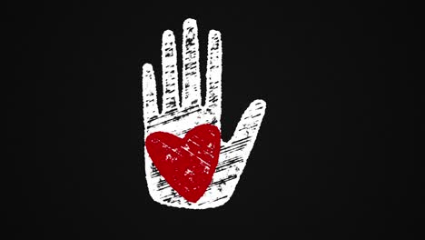 corazón pintado a mano con tiza en una pizarra, animación dibujada a mano 4k
