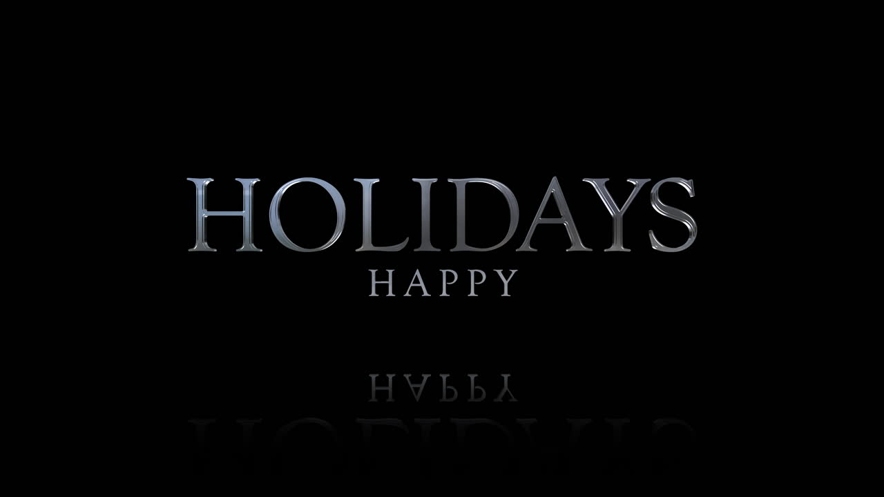 festividad flotante reflectante felices vacaciones en elegante fuente blanca sobre fondo negro