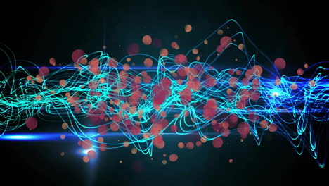 Abstract blue and red lines and dots animation on dark background