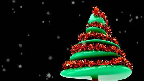 animación de nieve cayendo sobre el árbol de navidad en un fondo oscuro