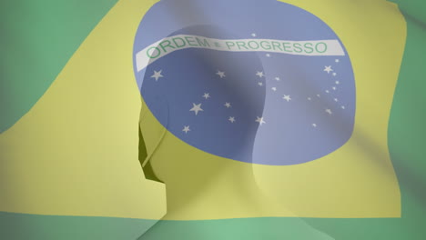 brazilian flag waving against human head model wearing face mask