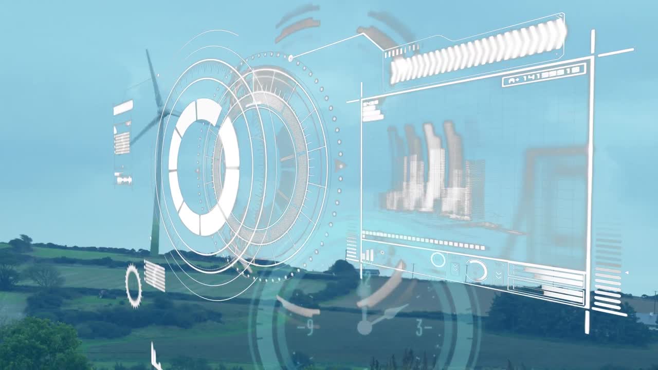 풍력 터빈에서 데이터 처리의 애니메이션