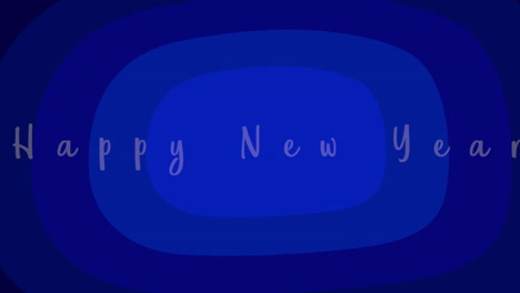 modern happy new year text with rings on blue gradient