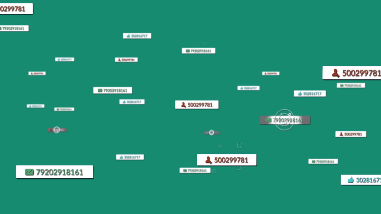 녹색 배경에서 소셜 미디어 데이터 처리의 애니메이션