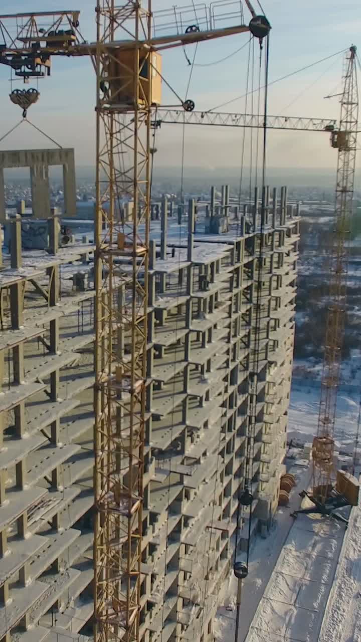 Construction Site of a High-Rise Building in Winter