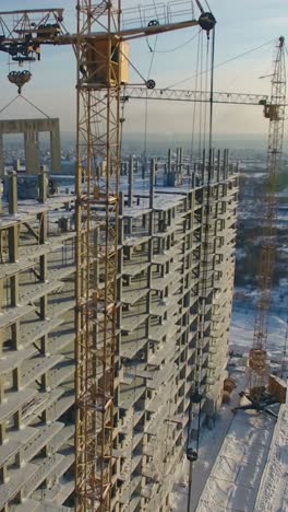 construction site of a high-rise building in winter