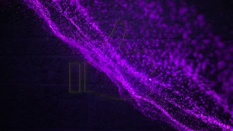 animation of neon yellow like icon and glowing blue purple wave against brick wall background