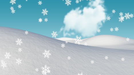 animation of snow falling over winter landscape and sky