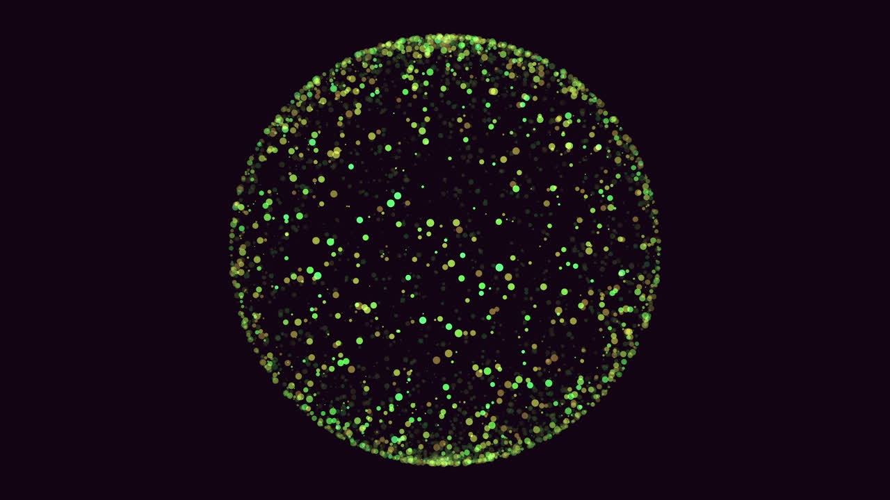 Green dotted 3d sphere floats in dark space