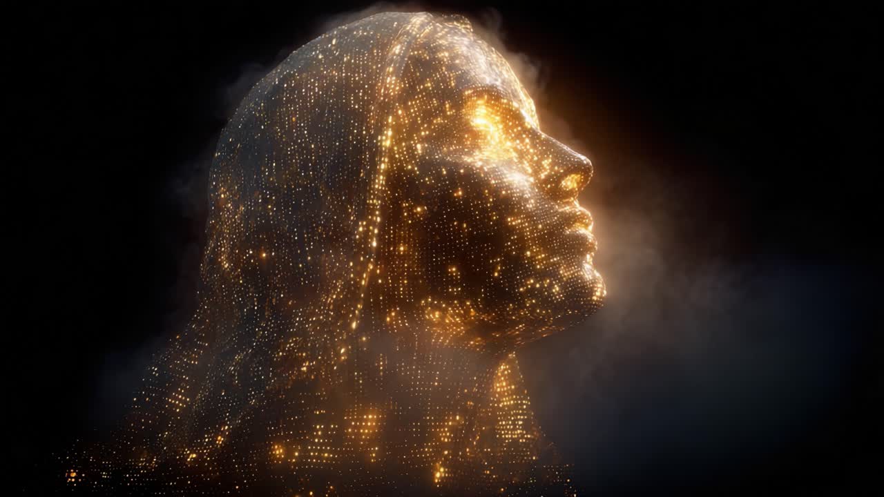 A stunning transformation of a glowing figure emerges in captivating ethereal beauty, where shimmering lights intertwine with a mesmerizing display of creativity and imagination, capturing the essence of artistry