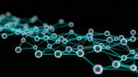 visual representation of molecular structures: an abstract illustration of networks with connected molecules against a dark background, emphasizing science and connectivity