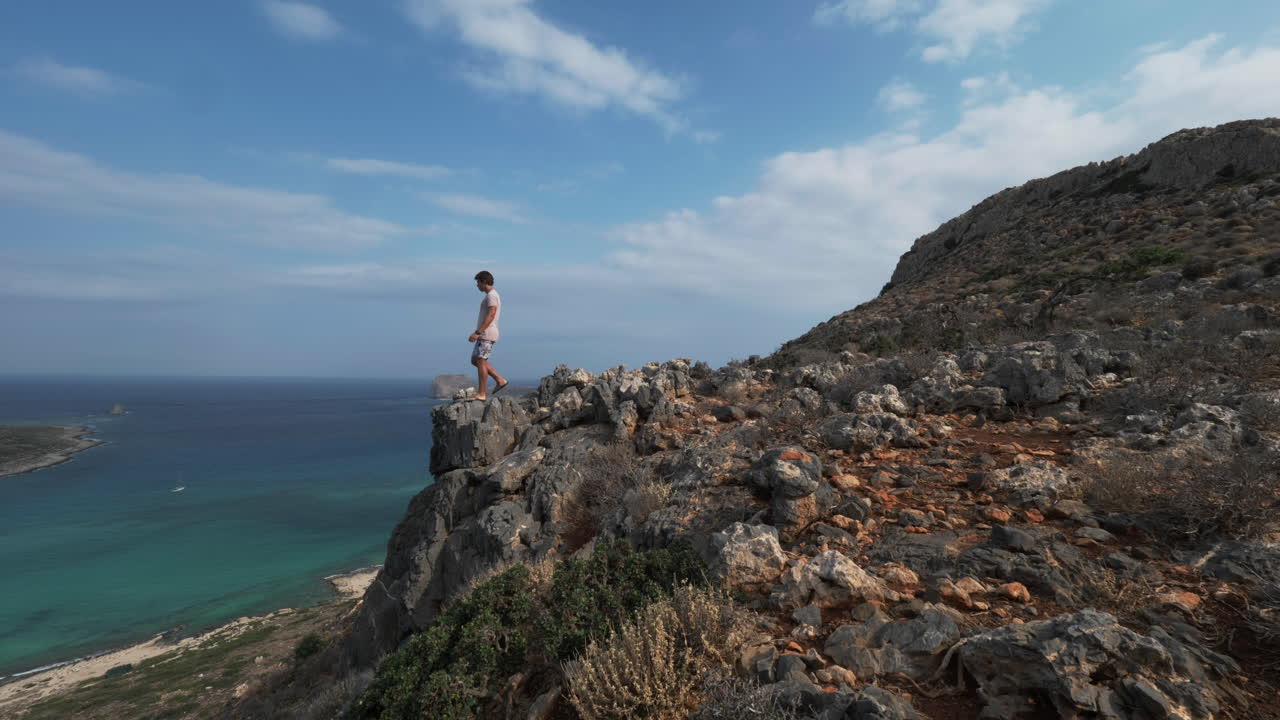 Young Man Walking on a Sea Cliff