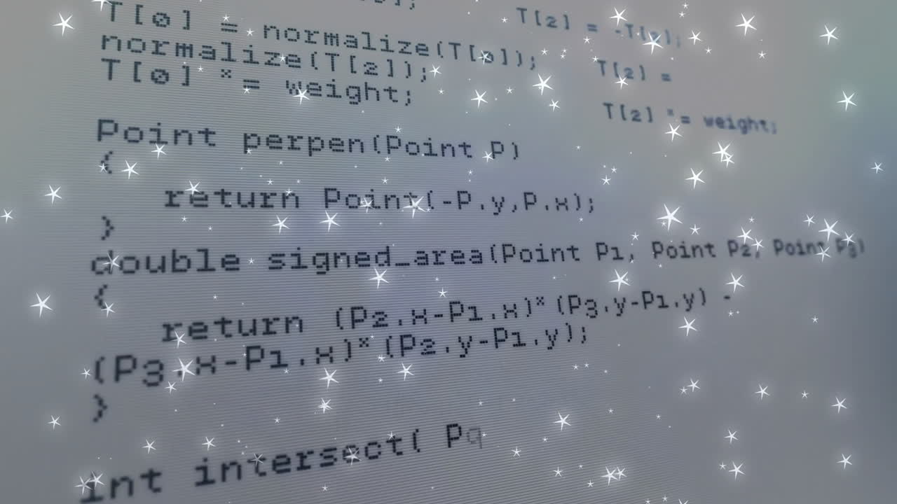 Sparkling star animation overlaying computer code on screen in school setting