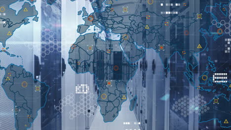 Animation-of-world-map-and-data-processing-over-computer-servers