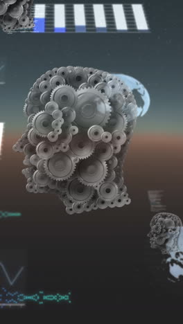 animación de cabezas humanas con zuecos y procesamiento de datos con globos