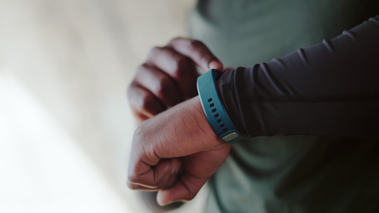 fitness, reloj inteligente y desplazamiento de las manos