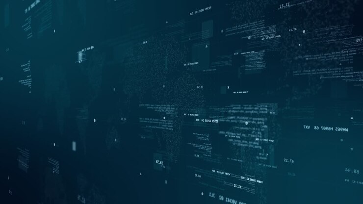 Motion graphic of Blue digital cyberspace with program code levitation on futuristic map background technology abstract background concept