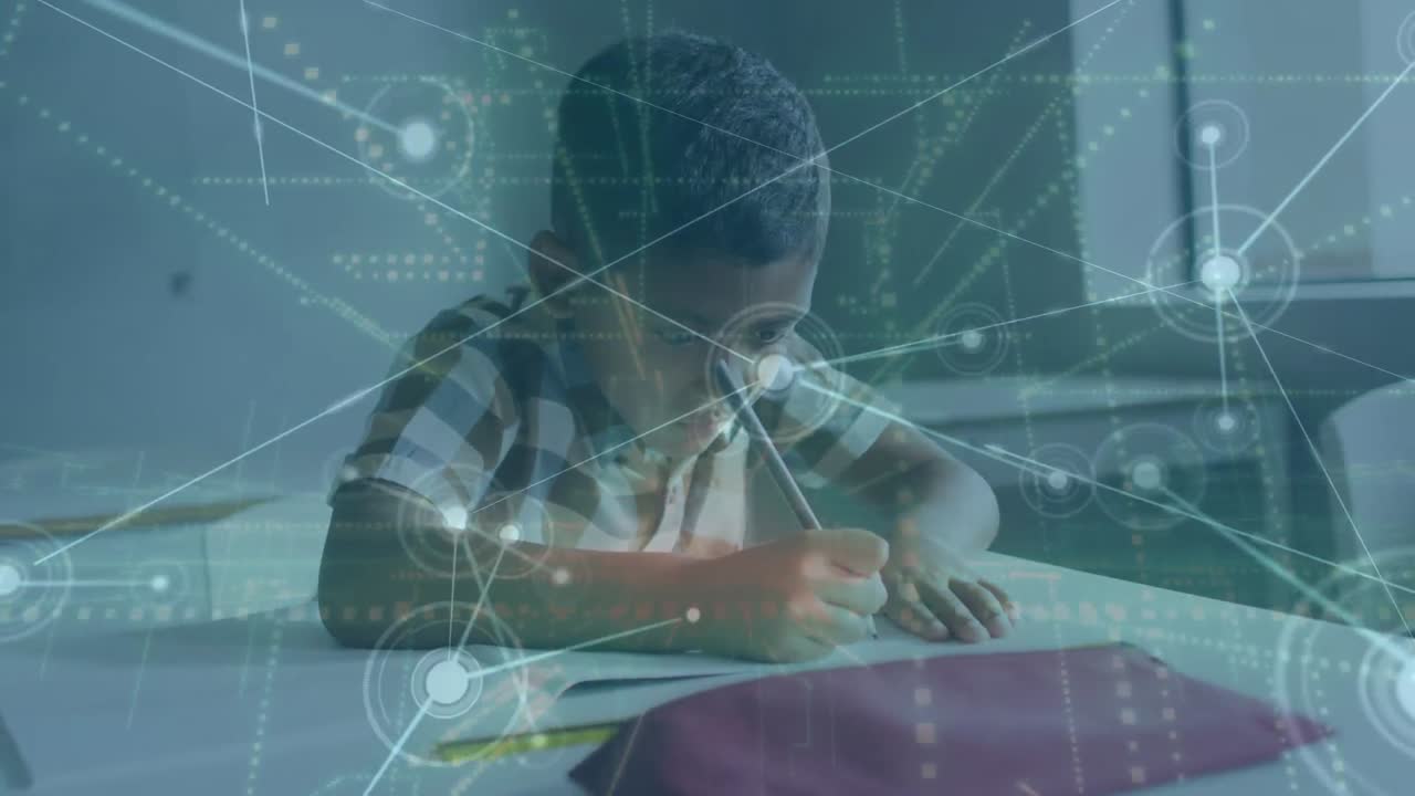 학교에서 양색 소년 학습에 대한 연결 네트워크의 애니메이션