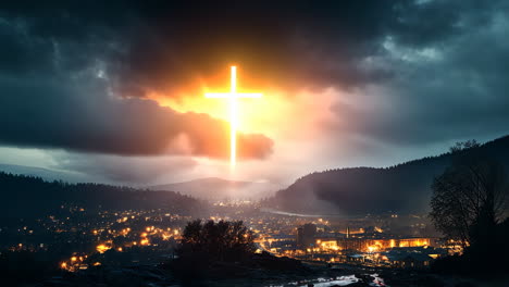 light of faith illuminating a community under stormy skies