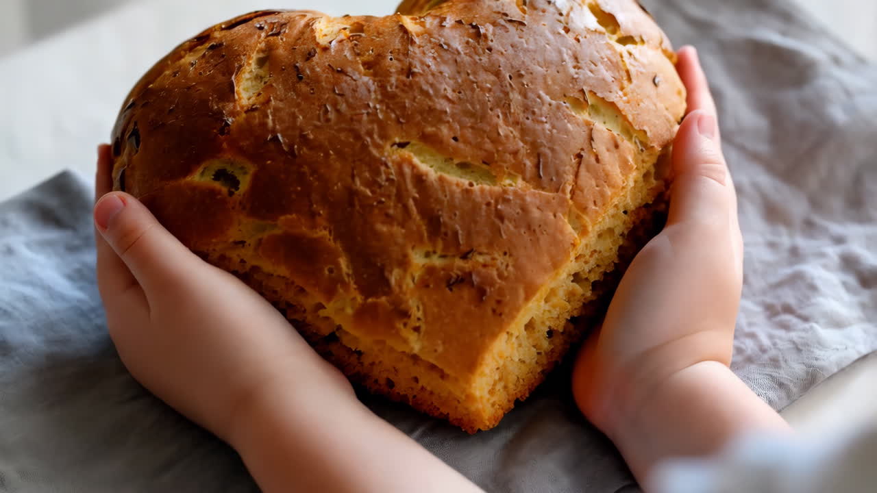 Child Holding Heart-Shaped Bread