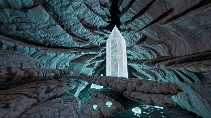 Glowing Crystal in a Cave