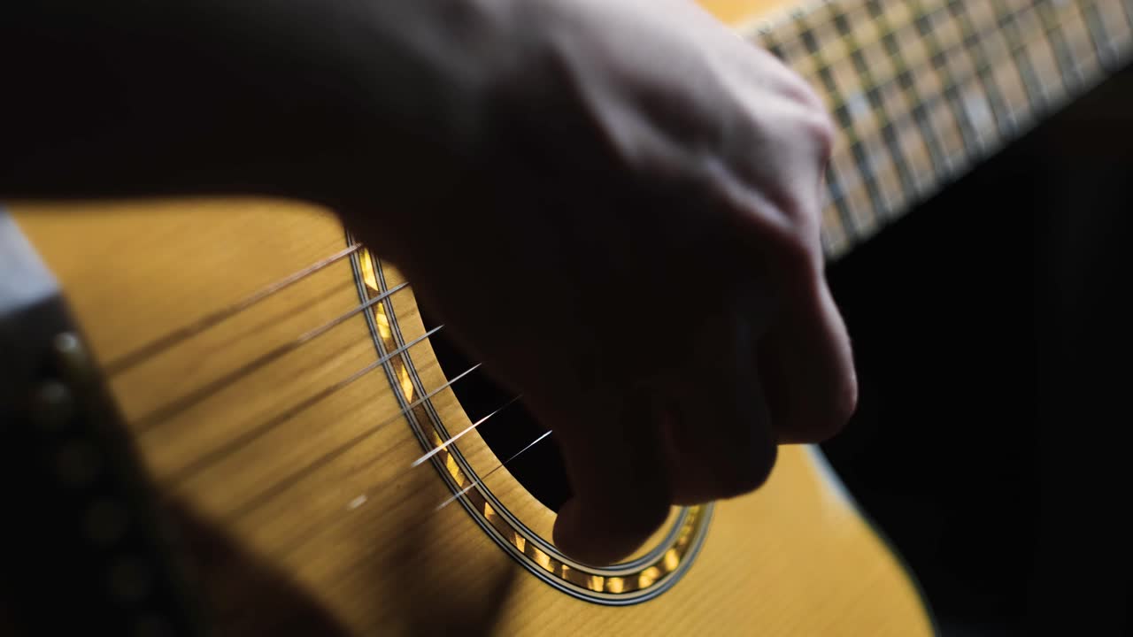 Person playing an acoustic guitar
