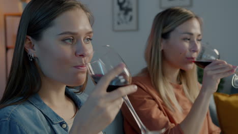 two women enjoying wine at home