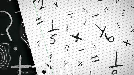 animación de fórmulas matemáticas en movimiento sobre una hoja de papel