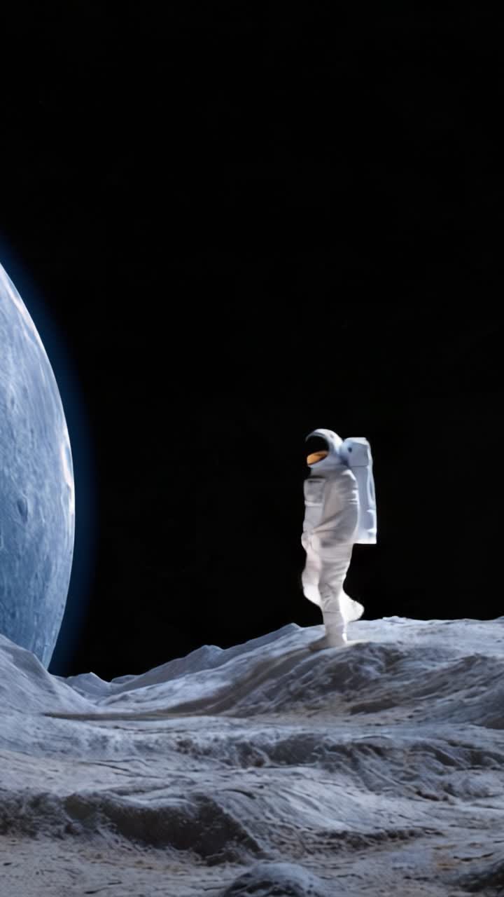 An astronaut stands on the lunar surface gazing at Earth, capturing the essence of space exploration and the beauty of the cosmos in a breathtaking scene