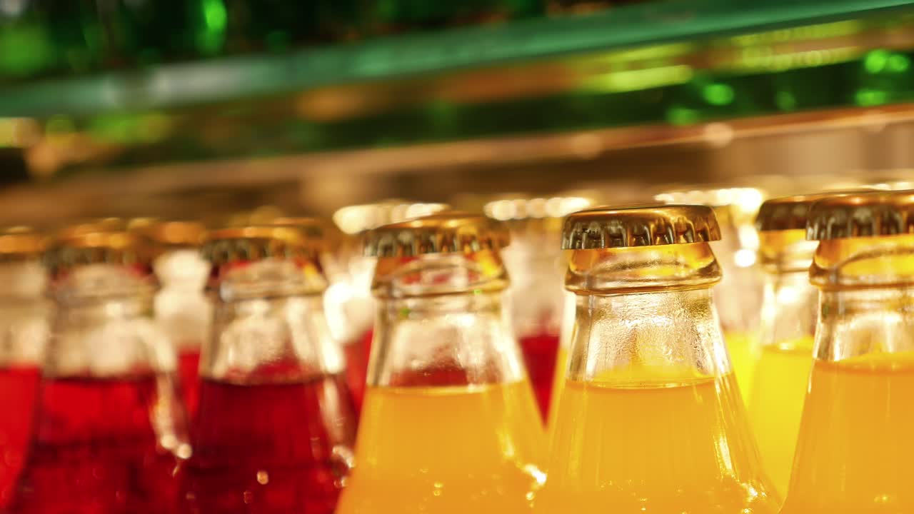 디스플레이 냉장고에서 다양한 차가운 음료